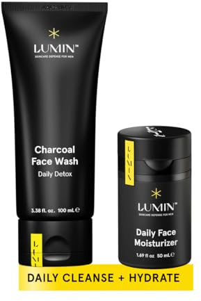 Lumin Dynamic Duo | Charcoal Face Wash Men & Face Moisturizer for Men | Men's Face Wash & Daily Moisturiser Bundle with Charcoal, Niacinamide & Rose Oil for Clean, Hydrated and Brighter Skin