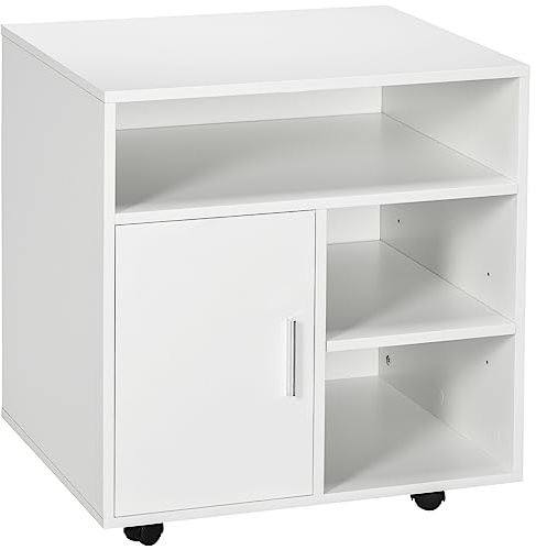 HOMCOM Support d'Imprimante Organiseur Bureau Caisson Blanc