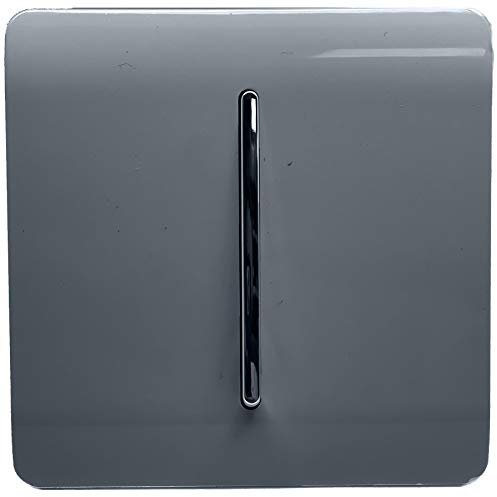 Trendi 1 Gang 2 Way 240V Screwless Raised Front Plate Plastic Artistic Modern Glossy 10 Amp Chrome Rocker Single Electrical Wall Light Switch Warm Grey - ART-SS2WG