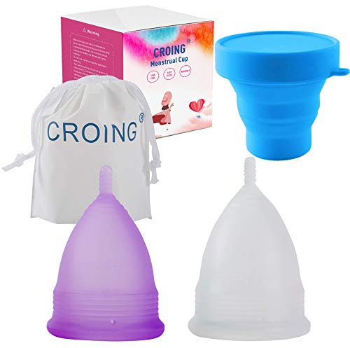 CROING Reusable 2 pcs Menstrual Cups with 1 pc Silicone Cup and 1 pc Storage Bag, Period Cup