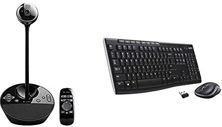 Logitech Bcc950 Conference Cam Per Conferenze Da Ufficio, Nero & Mk270 Kit Tastiera E Mouse Wireless Per Windows, Wireless 2.4 Ghz, Mouse wireless Compatto, 8 Tasti Multimediali E Scelta Rapida