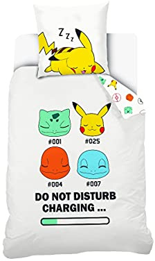 Sahinler Pokémon Starter - Housse de Couette Enfant Pikachu - Parure de Lit Coton NI-0214 140x200cm Blanc