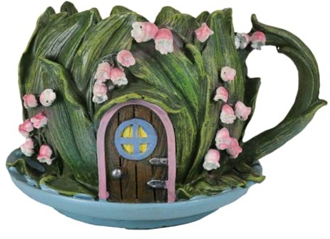 Ebros Gift Enchanted Fairy Garden Green Forest Leaf Foliage Cottage Nook Tea Cup Shaped Home Floral Planter or Vase Figurine 7.25 Long Mini Do It Yourself Ideas Fantasy Fairies Pixies Gnomes