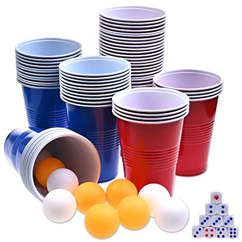 GOLDGE 60 Packs 16 Oz Plastic Party Cups Reusable in Red and Blue with 10 Pack ping Pong Balls, Cup Pong Game Set for Drinks, Soda, Punch, Barbecues, Picnics - Stock Your Home