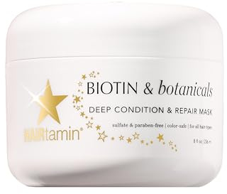 Hairtamin | BIOTIN & BOTANICALS Deep Condition & Repair Hair Mask | Haarkur für alle Haartypen, für starkes und glänzendes Haar, mit Biotin, Kokosöl und Vitamin E, 236 ml