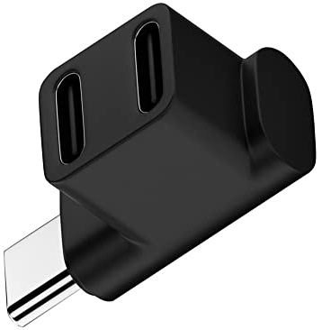 NFHK 10 Gbit/s USB 3.0 Typ C Stecker auf Dual-Buchse (Female) Strom-Daten-Splitter-Adapter, nach oben abgewinkelt, kompatibel mit Steam Deck-Laptop