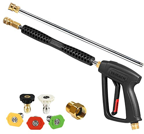 YAMATIC High Pressure Washer Gun with M22-14mm Inlet, Power Washer Extension Wand with M22-15mm Adapter Replacement for Sun Joe, Ryobi, Greenworks, Dewalt and More (4000 PSI, 8 GPM)