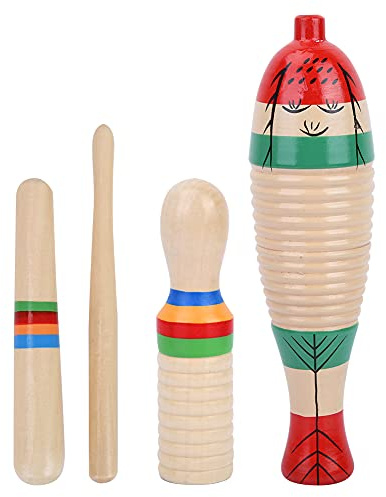 HOHXFYP Guiro, Wooden Scraper Guiro Sound Tube Set, Wood Material, Engaging Clapper and Frog Sounds, Educational Percussion Instrument