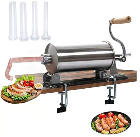 AuLYn Sausage Stuffer Machine, 6LBS/3L Stainless Steel Horizontal Sausage Stuffer Maker Manual Sausage Filler with 4 Filling Tubes, for Commercial or Home Use