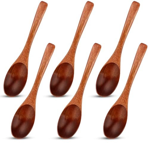 Holzlöffel Esslöffel, 6 Stück Holzlöffel Suppenlöffel Set, 14,5 cm Dessertlöffel Suppenlöffel, langen Griff Nanmu Holz Suppenlöffel Set für Honig, Gewürze, Essen, Kochen