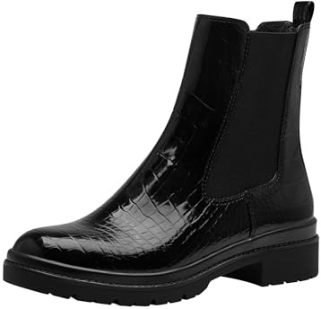 Tamaris Botines Chelsea Veganos para Mujer, Negro en Patrón de Cocodrilo, 40 EU