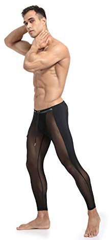 Vxuxlje Mens See Through Mesh Pants Dance Ballet Tights Yoga Fitness Leggings Sport Compression Drawstring Sweatpants Black A L