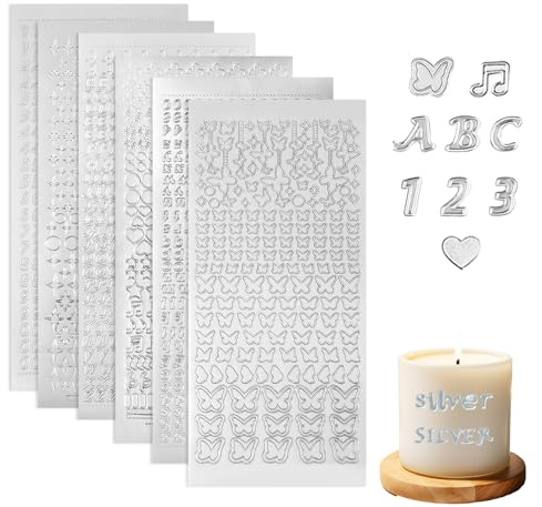 FIHODONE 6 Stück Wachsbuchstaben für Kerzen Buchstaben Aufkleber, Wachsbuchstaben für Kerzen Kommunion Klebebuchstaben, Zum Beschriften Oberflächen wie Kerzen, Buchstaben oder Grußkarten (Silbrig)