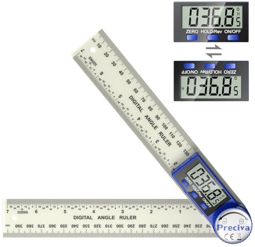 Winkelmesser, Preciva Digitaler-Winkelmesser mit Bildschirm HOLD - und 180° drehbar Funktion, 400mm Winkellehre Winkelschmiege Lineal aus Kunststoff für Holzarbeiten, Heimarbeit