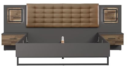 möbelando Bettanlage >Sirius Black< in Stabeiche Dekor/Grau, 306,5x120x209,9cm B/H/T