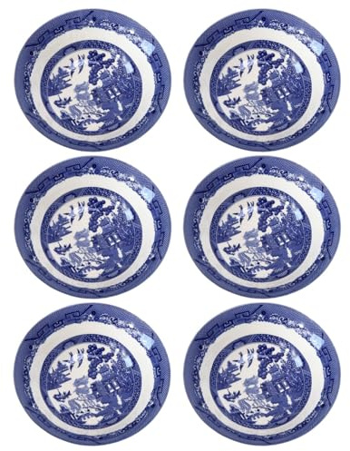 Darthome Set of 6 Blue Willow Cereal Bowls Ceramic Oriental English Round Oatmeal Soup