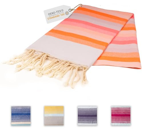 Sandrella Hamamtuch Sauna Damen & Herren groß 100x200 Baumwolle Strandtuch Decke Pestemal | orange