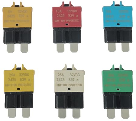 HUAREW 12V DC Manueller Reset Sicherungsschutzschalter | Low Profile ATC 5A 10A 15A 20A 25A 30A (Mischen 6 Stück)