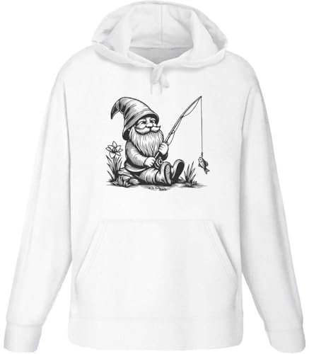 Azeeda Large 'Garden Gnome With Fishing Rod' Adult Hoodie/Hooded Sweater (White) (HO00277626)