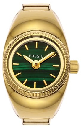 FOSSIL Ringklocka för kvinnor, dubbelvisare kvartsurverk med rostfritt stålband, Grön och guldton, 15 mm, armband