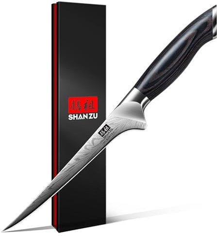 SHAN ZU Filetiermesser aus Pulverstahl, Japanisches Filetiermesser Fisch 18cm, Professionelles Fischfiletiermesser aus Kohlenstoffstahl, Filitiermesser Scharf mit Ergonomischem Pakkaholzgriff