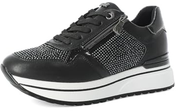 Sneakers Donna con Strass, Lacci e Cerniera Laterale
