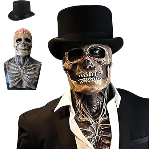 HUIKUANGEU Masque de Crâne D'Halloween Avec Mâchoire Mobile - Squelette Biochimique En Latex, Horreur Adulte Pour Cosplays et Fêtes de Carnival