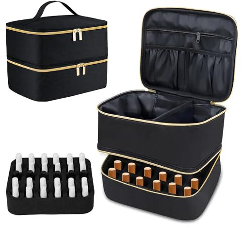 JGCJGG Doppelschichte Make Up Tasche Nagellack Aufbewahrung Tragbar Kosmetiktasche Nagellack Organizer Tasche Doppelschichte Aufbewahrungstasche Schwarze Kosmetikorganizer für Nagellacke, Kosmetik