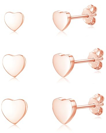 Loutade Damen Silber Ohrstecker, Sterling Silber Herz Ohrringe Ohrstecker Rose Gold Set, Hypoallergen Flach Herz Knorpel Schlafen Ohrringe Silber 925, Klein Rose Gold Ohrringe Stecker Ohrschmuck