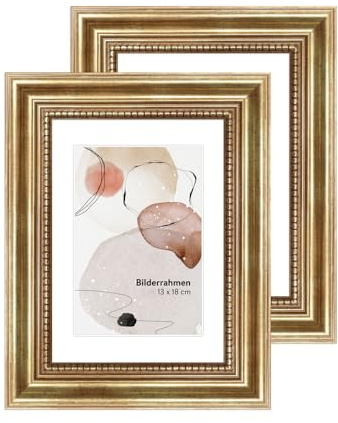WANDStyle 13x18 Bilderrahmen Set Gold, 2er Set Holzbilderrahmen, Collage Bilderrahmen Holz für Fotowand, 2er Pack Poster Rahmen 18x13 cm, Frames, Fotorahmen H450 - Made in Germany