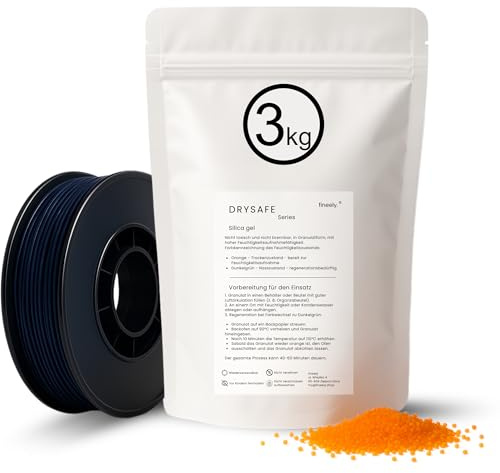 Fineely® Kiselgel 3 kg granulat (2–5 mm) orange kiselgel för fuktabsorption | Ändrar färg till grön | regenererbar i ugn | återanvändbar | perfekt för bil, skåp och lager