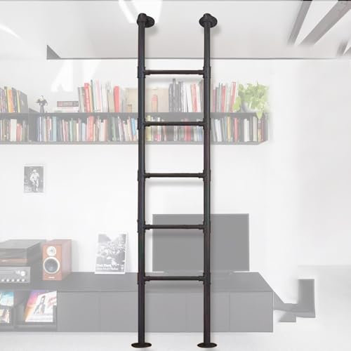 Scala da arrampicata per interni ed esterni, per letto a castello, 8 gradini, soppalco, mansarda, sicurezza, scaletta laterale, 150 cm, nera
