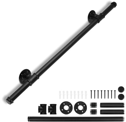 Izrielar Rampe d'escalier - En acier inoxydable - Pour escaliers - 100 cm - Antidérapante - Noir - Avec poignée d'accessoires - Pour cage d'escalier, jardin, entrée