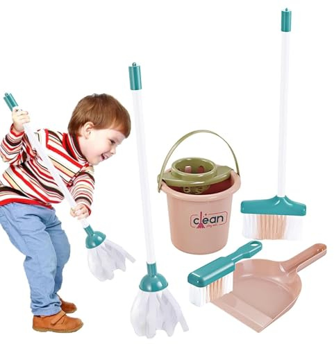 Générique Besen und Mopp-Set für Kleinkinder, Reinigungsspielzeug für Kleinkinder, Set Besen und Mopp für | und Reinigungsset für kleine Kinder