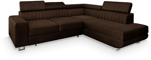 Masseno Ecksofa NOLA R-S mit Schlaffunktion L-Form, Klassisch Sofa mit Bettkasten, Wohnzimmersofa, Couch, Soffa, Bettsofa, Couchgarnitur - Braun, Monolith 29
