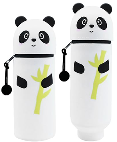 Panda Silikon Federmäppchen Cartoon Federmäppche-n,Federmäppche-n aus Weichem Siliko-n 2-in-1 Weiche Silikontasche,Panda Siliko-n Mäppchen Jungen Student Schön Stehendes Mäppchen für Mädchen Teenager