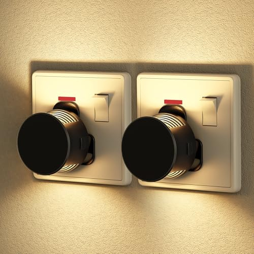 JandCase Night Light Plug in Wall with Dusk to Dawn Sensor 3000K | Warm White, 3 Levels Dimmable, 1W LED NightLight Kids for Hallway Bathroom Stairway Bedroom, 2 Pack