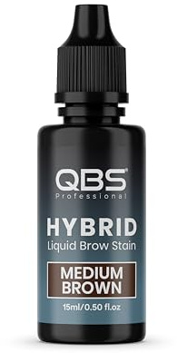 QBS Hybrid Brow Stain – Semi Permanent Eyebrow Tint, Medium Brown (15ml) | Long Lasting Eyebrow Dye Lasts Up to 10 Days on Skin & 7 Weeks on Hair, Waterproof, For Professional Use