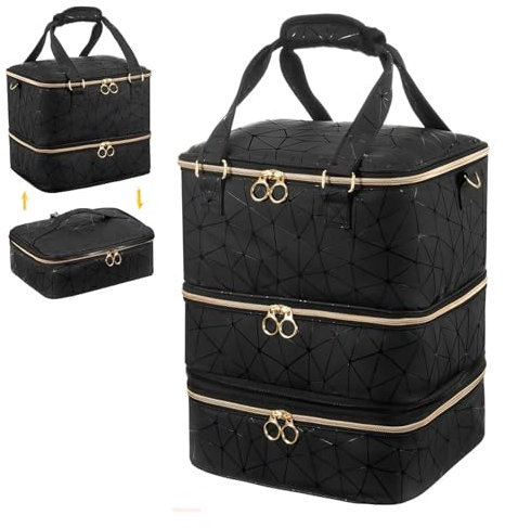 Yolispa Nail Polish Organizer Bag, 3 Layer Nail Storage Organiser Holds 84 Bottles Nail Polish & Nail Lamp with Shoulder Strap, PU Leather Carrying Case for Manicure Tools Storage