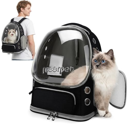 ALLSOPETS Mochila para Gatos y Perros con Diseño de Burbuja, Plegable y Portátil, para Mascotas hasta 7,5 kg, Ideal para Viajes, Senderismo y Visitas al Veterinario (Negro Clásico)