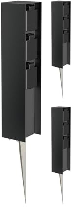 ledscom.de 3 pzas. Toma de jardín Pilar POMI con Pica de Tierra para Exteriores, IP44, 3 vías, Negro, Cuadrado, 33cm