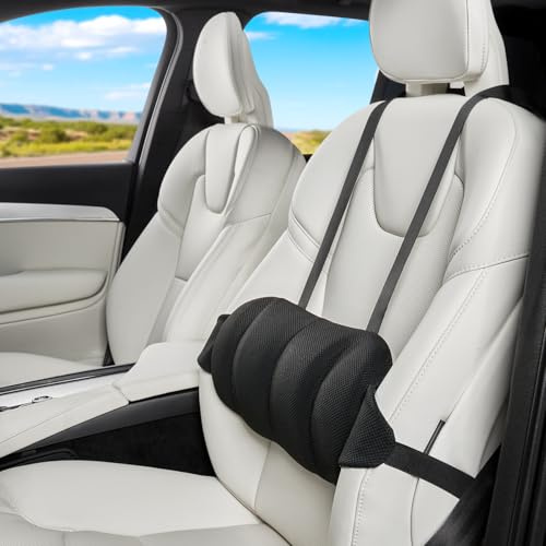 Veitail Lumbar Support Pillow for Car,Back Support for Car Seat Cushion,Adjustable Straps Securely Fixed Car Lumbar Support Pillow for Office Chair (Black)
