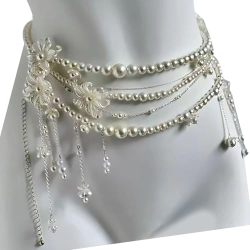 Kaaruisi Multi Layered Waist Chain Jewelry Tassels and Floral Pearls Designing Waist Decoration for Parties and Everyday Wear