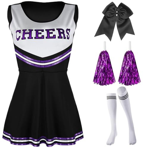 GIYXHU Cheerleader-Uniform Damen-Kleidersets Cheerleading-Kleiderkostüme Cheerleading-Performance-Kostüme Cheerleading-Uniformen for Partybedarf(Black,XS)