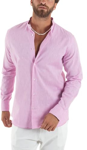 Giosal Camicia Uomo Colletto Melangiata Lino Sartoriale Made in Italy