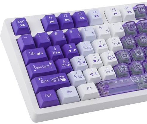 PBT Keycaps + Clear PC Through Keycaps, 150 Keys Purple Jelly Cute Pudding Keycap, Double Shot Shine Through Cherry Profile Keycap for Cherry MX Switch ANSI & ISO Layout Mechanical Keyboards