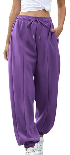 Generisch Jogginghose Damen Sporthose Warm Freizeithose Dicken Cargohose Thermohose Bequem Stoffhose mit Taschen Trekkinghose Outdoorhose Einfarbig Wanderhose Hosen Laufhose Lila XL