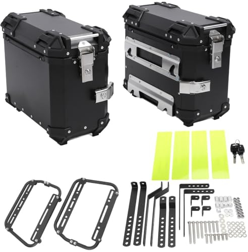 38L Aluminum Motorcycle Side Case Motorcycle Side Luggage Cases With Security Lock Saddlebag Box Trunk Tool Storage Box With Support Racks For Helmet & Luggage Storage(Black)