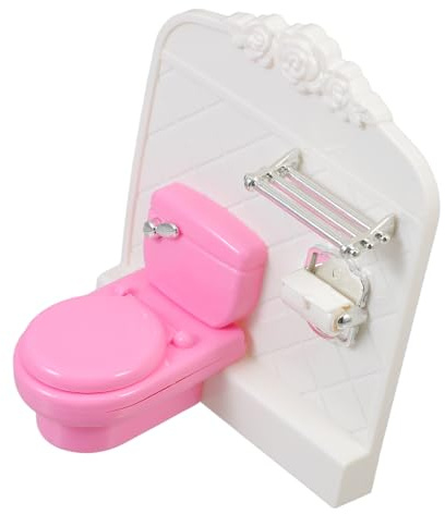 FRCOLOR Miniatur Toilette Puppenhaus mit Tissue Rack Detailreiches Wc Zubehör für Puppenmöbel Lebensechte Miniaturmöbel für DIY Sammler und Puppenhaus Dekoration
