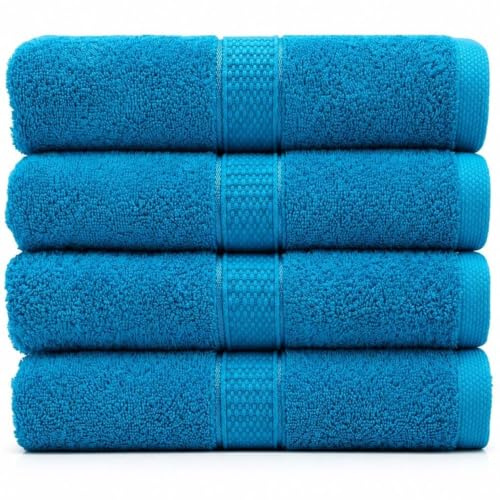 Harmatex 4 teiliges Premium Handtuchset -100% Baumwolle 550 g/m², ÖKOTEX Zertifiziert, saugstark, Zwei Aufhängeschlaufen, 50X100 cm, schnelltrocknend (Türkis, 4 Handtücher (50X100cm))